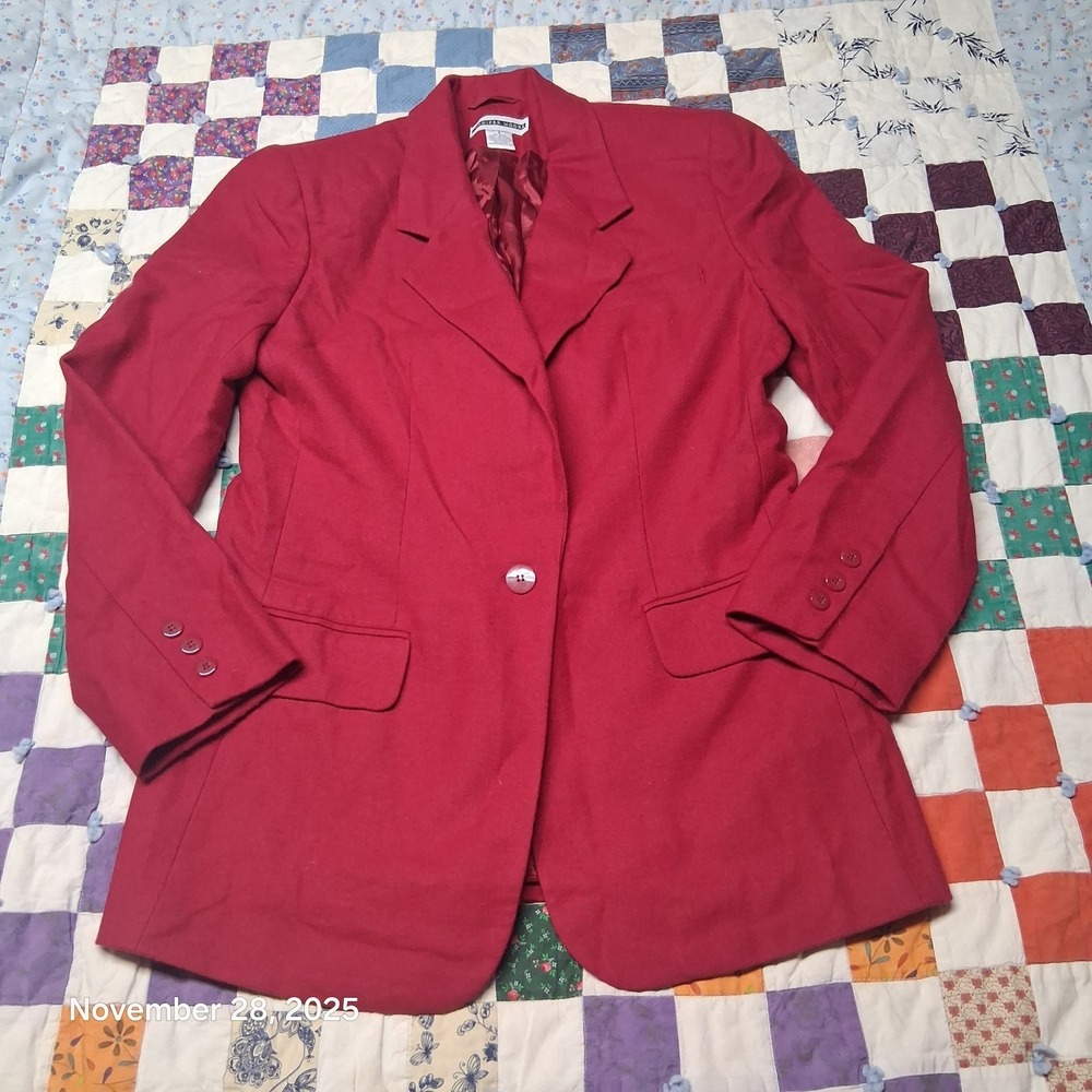 Jennifer Moore Wool Blazer Sportscoat Women 8 Red Lined Single Button Front
